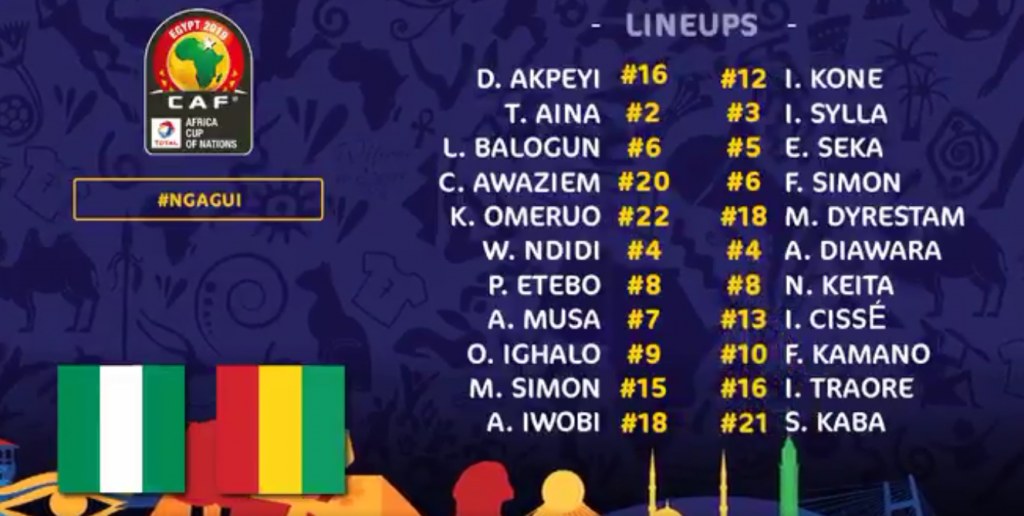 Starting Formation Nigeria vs Guinea 